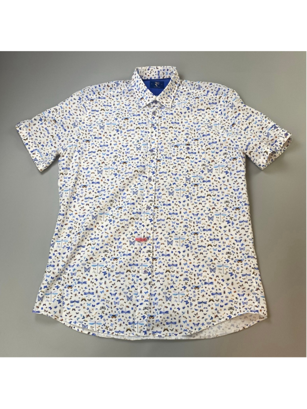R2 Amsterdam Shirt Neck 17 43 Button Down Nano Insect Print Leggiuno Summer Prep